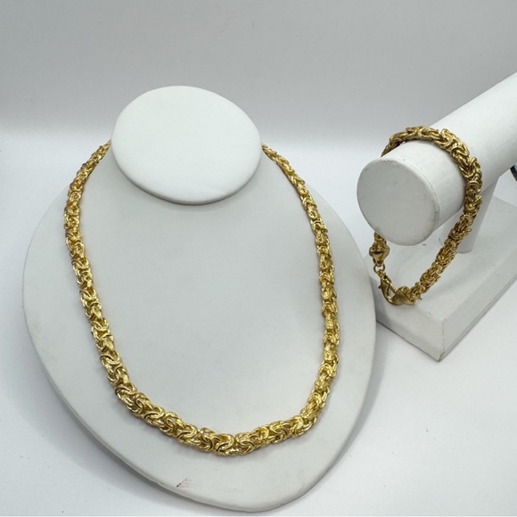Vintage gold tone Byzantine chain chunky necklace and bracelet set XL - Picture 3 of 7